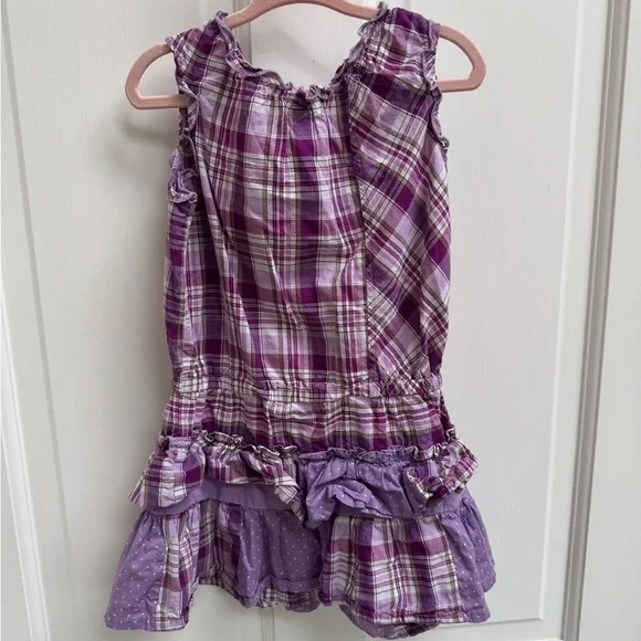 The Children's Place 3T Girls Purple Plaid Polka Dot Short Sleeve Dress - Picture 6 of 6